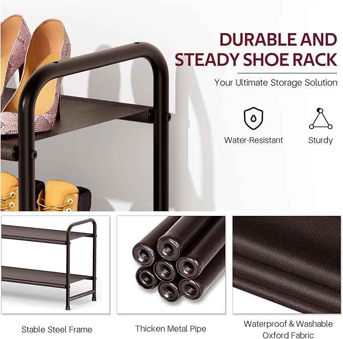 SLEEPING LAMB 2-Tier Shoe Rack for Closet, Long Stackable Wide Shoe Organizer Holds 18-Pairs Low Shoe Shelf Storage for Bedroom, Floor, Entryway (Bronze)
