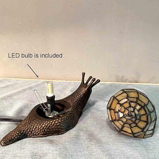 Bieye L10943 Land Snail Tiffany Style Stained Glass Accent Table Lamp for Home Decor (Yellow, 10" D x 5" W x 5" H)