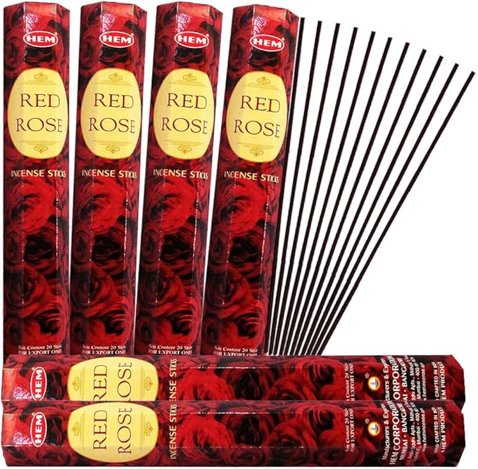 TRUMIRI Red Rose Incense Stick Bundle: 120 Count (6 Packets of 20 Sticks Each) with Trumiri Incense Holder