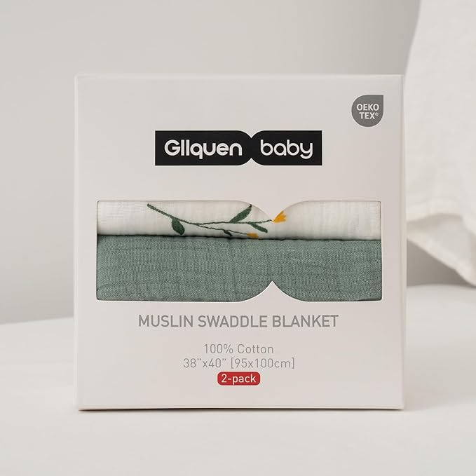 GLLQUEN BABY 2-Pack Muslin Swaddle Blankets for Unisex, Baby Swaddle Blanket for Boys and Girls, Soft Breathable Receiving Blankets Neutral, Newborn Essentials, Registry & Gift