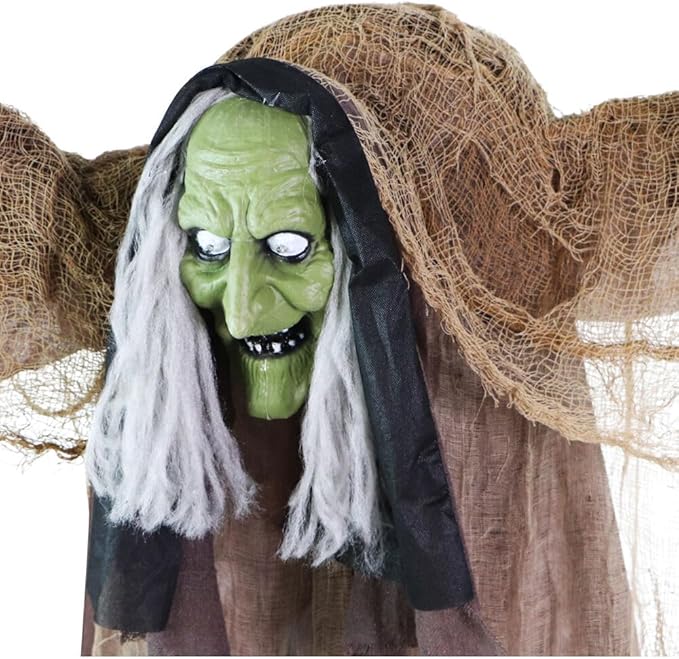 Haunted Hill Farm Talking Hunchback Witch, Halloween Animatronic with Movement and Lights for Battery Operated Scary Indoor or Covered Outdoor Halloween Decorations, Creepy Halloween Prop