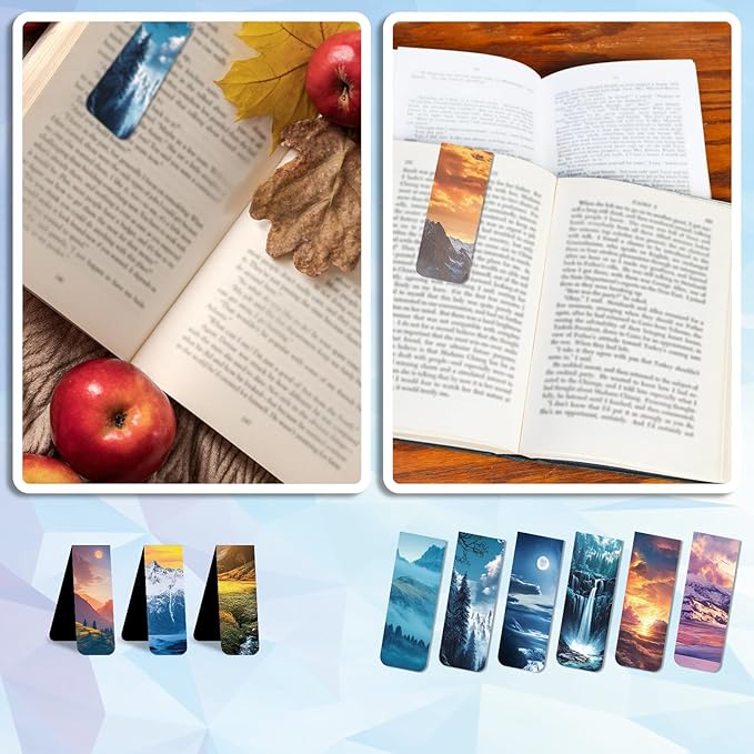 48 Pieces Magnetic Bookmarks Magnet Page Markers - Book Marks for Reading Women & Men with Storage Boxes - Cute Magnet Bookmark Clips for Reading Pleasure(Scenery)
