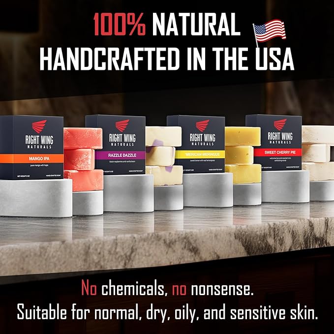 Right Wing Naturals Bar Soap Gift Set for Men | Handcrafted Cold-Pressed | Handmade Organic Soap for Men | Most Popular Flavors | Natural Scented Men’s Bar Soap| Pack of 4 Bars