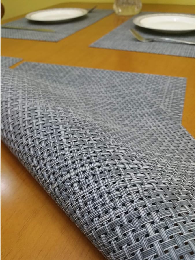 Zupro Placemats Set of 4 for Kitchen Dining Table Washable Braided Table Mats Heat-Resistant Placemats Non-Slip Woven PVC Vinyl Place Mats for Everyday use or Holidays Dinner BBQs 18"x12"(Grey