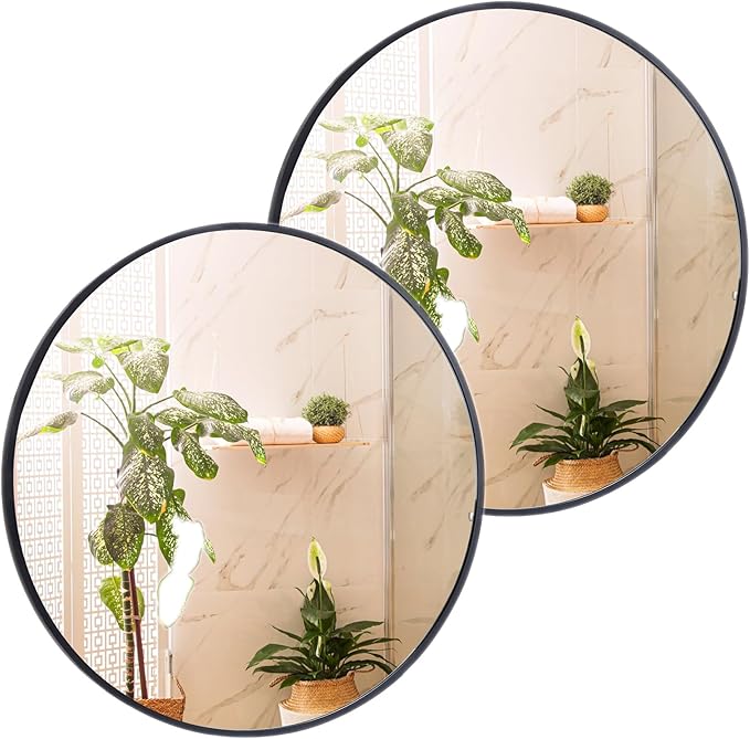 Smartxchoices Pack of 2 Black Round Mirrors 30 Inch, Metal Frame Wall Mounted Circle Mirrors, Vanity Mirror Wall Bathroom Décor, Washrooms, Living Rooms, Entryway