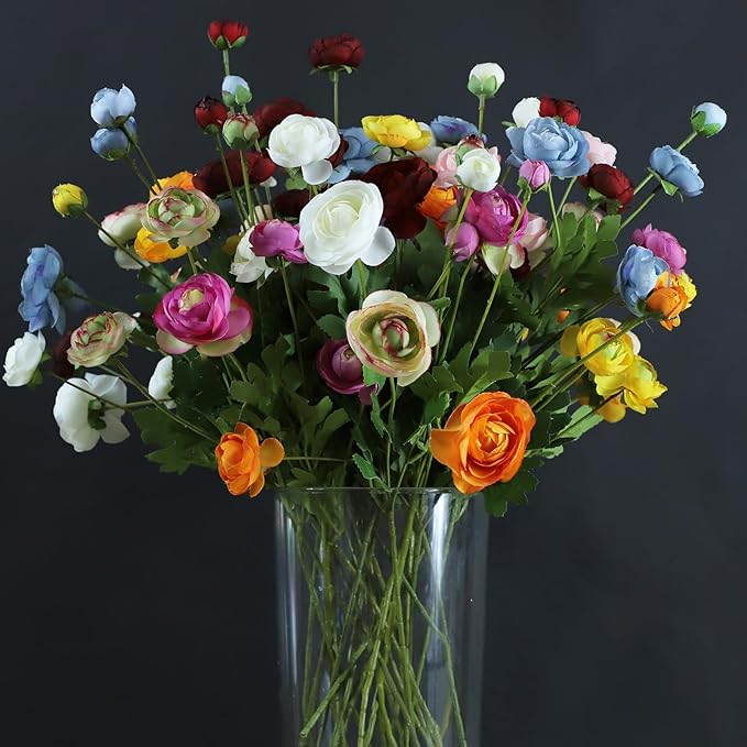 Silk Ranunculus Flowers 23.6 Inch Tall-5 Stems Artificial Buttercup Flowers for Wedding Bouquets, Centerpieces,Home Decor,Floral Arrangements (White,UV Resistant)