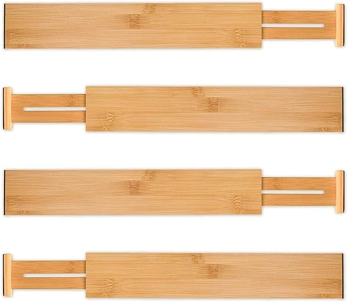 Utoplike 4 PCS Bamboo Kitchen Drawer Dividers(Fits 15"-17.7" Drawer Inner Size), Adjustable Drawer Organizers for Socks, Spring Loaded, Works in Drawer for Bedroom, Kitchen, Dresser, Bathroom, Desk