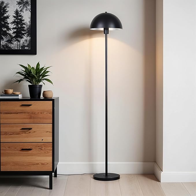 Kenroy Home Vega Black Metal Dome Floor Lamp with Sleek Modern Design and Round Metal Shade for Living Rooms, Offices, and Bedrooms