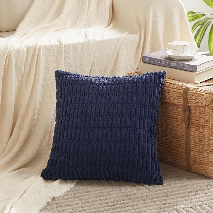 Fancy Homi 4 Packs Navy Blue Decorative Throw Pillow Covers 18x18 Inch for Living Room Couch Bed Sofa, Rustic Modern Farmhouse Boho Home Decor, Soft Plush Corduroy Square Cute Cushion Case 45x45 cm