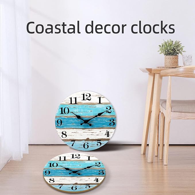 CHYLIN Nautical 14 Inch Wall Clock, Blue Ocean Theme, Silent Sweep Movement, Easy to Read, Good Gift