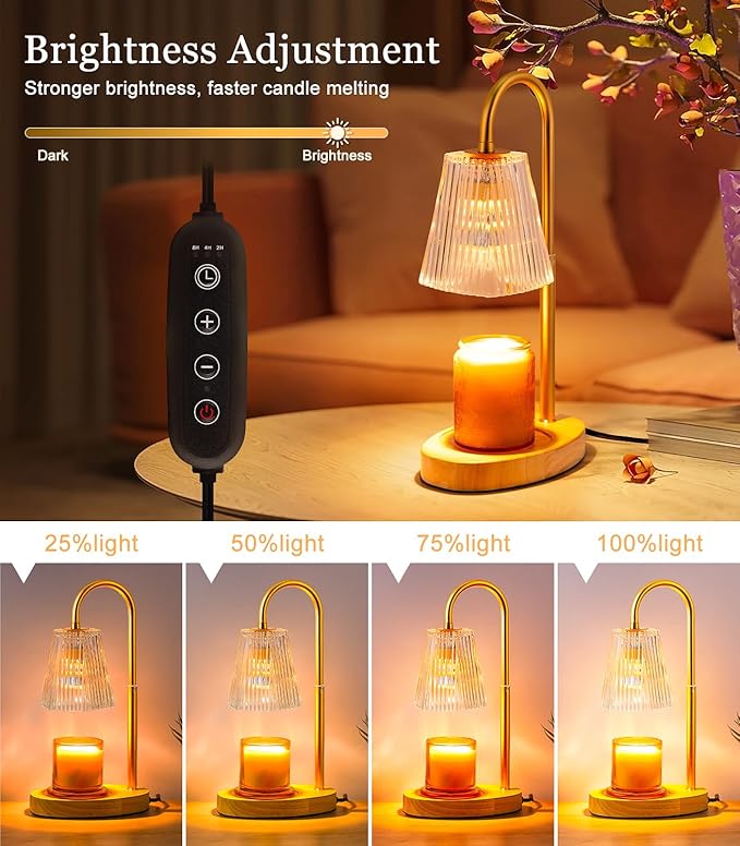 Warmer Lamp for Jar Candles With Timer - Electric Burner Lantern Melter Light - Glass Lamps With Adjustable Height