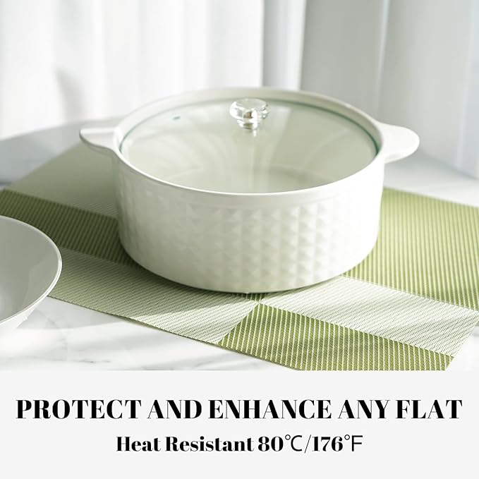 Placemats Set of 8 Vinyl/Plastic Woven Place Mats for Kitchen Table Indoor/Outdoor Washable Placemat Wipeable Dining Table Mats (Green Cube,8)