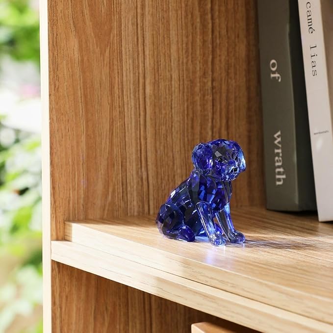Crystal Dog Figurine Faceted Glass Puppy Statue Blue Labrador Ornament Animal Collectible Sculpture Handscraft Paperweight Home Decor
