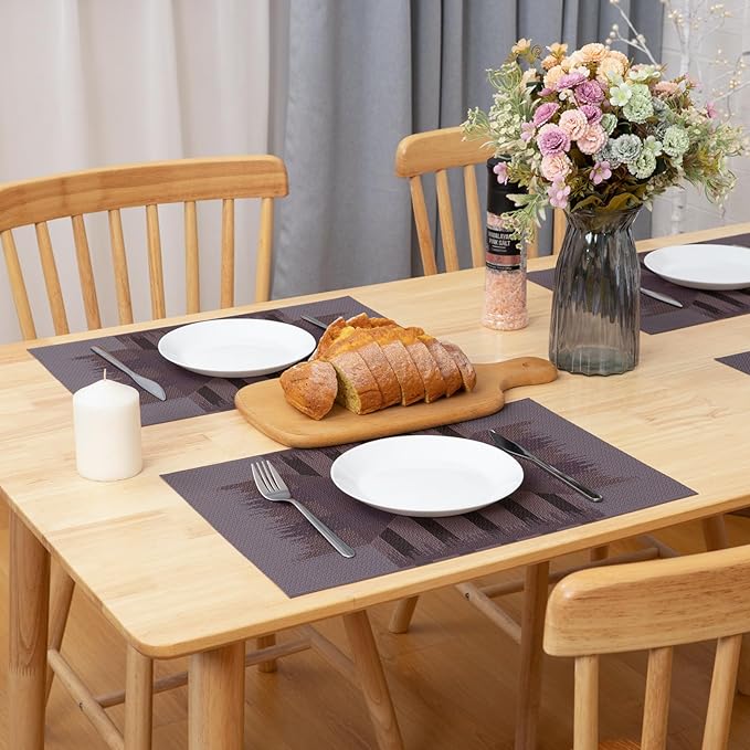 Winknowl Placemats Set of 4, Heat Resistant Stain Resistant Woven Vinyl Insulation Place mats, Durable Washable Elegant Table Mats for Kitchen Dining Table Decor (Geometric Purple)