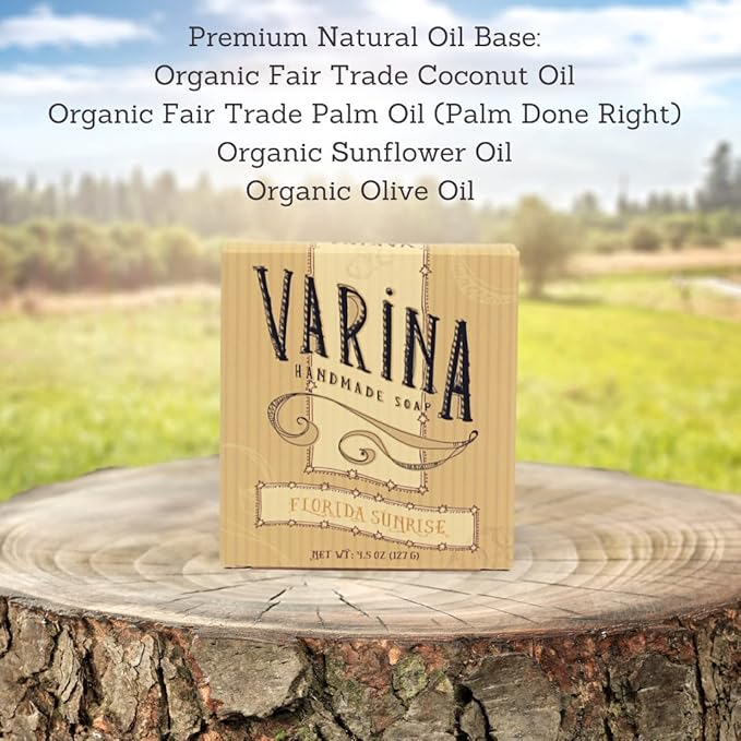Varina Organic Florida Sunrise Bar Soap - Gentle Cleansing for Sensitive Skin, Fruity - 3 Pack - 84% Organic Ingredients