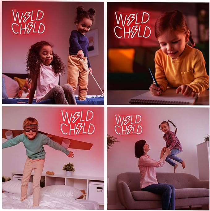 Wild Child Neon Sign Dimmable Creative LED Wall Decor for Home Colorful Neon Lights for Child Edgy Room decor Teens Unique Back to School Gift for students