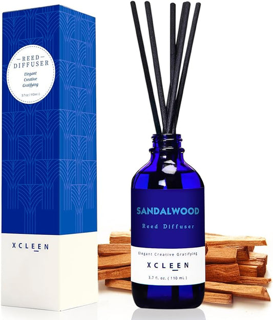 Reed Diffuser, Sandalwood Scented Reed Diffuser Set, Oil Reed Diffuser with 6 Sticks, Home Fragrance Reed Diffuser for Bathroom, Aromatherapy Diffuser for Gift, Christmas Room Decor
