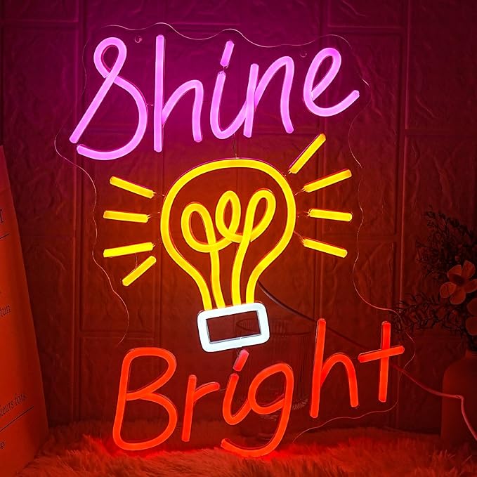 Shine Bright Neon Sign Letter Neon Light Dimmable Colorful Neon Light Sign Neon Art Decoration Sign Luminous Bulb LED Light Sign for Bedroom Bar Party Room Wall Decor USB Power