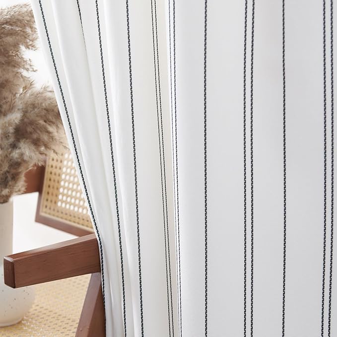 jinchan Black and White Striped Curtains, 96 Inch Length for Living Room and Bedroom - Black on White Pinstripe, Privacy Light Filtering Modern Window Curtains Set of 2 Panels