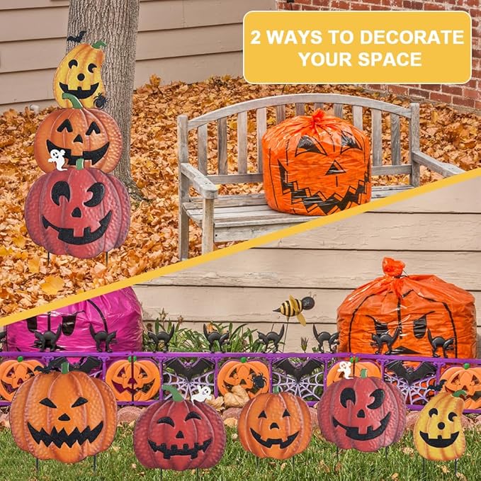 Hogardeck Outdoor Halloween Decorations - 2PCS 36" Decorative Garden Stakes with Pumpkins, Jack O Lantern Metal Yard Signs for Garden, Lawn, Patio Decor