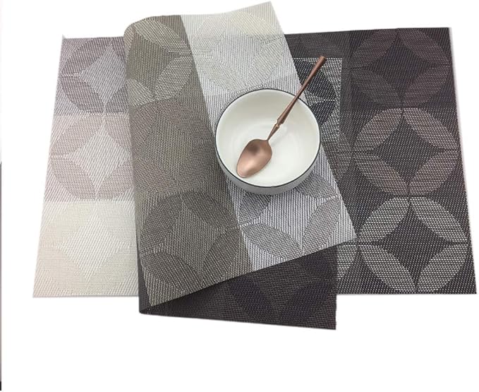 Set of 6 Heat-Resistant, Stain Resistant, Anti-Skid, Washable Non-Slip PVC Woven Vinyl Kitchen Table Mats - 30x45 cm (Black)