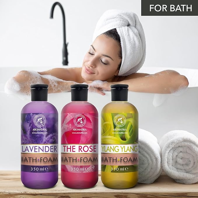 Bath Foam - Lavender, Rose, Ylang Ylang - Set 3 x 11.8 Fl Oz - Body Care - Beauty - Bathing - Body Care - Wellness - Relax - Aromatherapy - Spa - Aroma - Bubble Baths