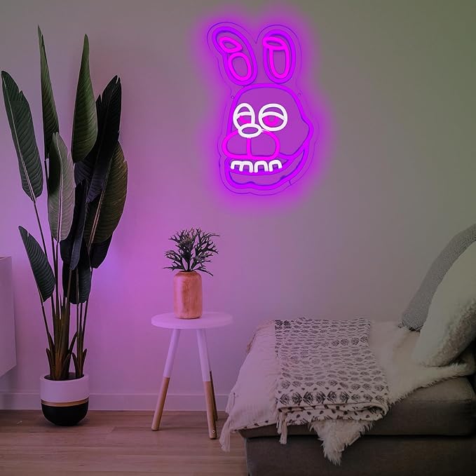 Funny Rabbit Neon Sign for Wall Decor, Anime Rabbit LED Light for Bedroom, Game room, Kids' Room, Birthday Decorations, USB Powered, Pink, Purple, 14.1 in x8.9 in