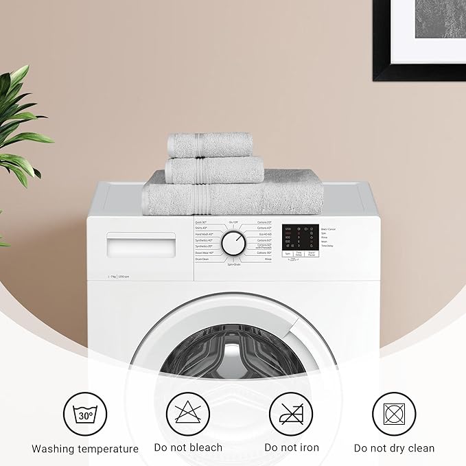 Superior Egyptian Cotton Bath Towel Set, Home Bathroom Towels, Master, Guest Bath, Decor Essentials, Quick Dry, Absorbent, Large Body Towels, Spa, Hotel, Resort, Adult, Kids, Set of 2, Silver