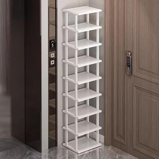 Bamboo Shoe Rack 12 Tier- Vertical Shoe Rack for Small Spaces, Tall Narrow Shoe Rack Organizer for Closet Entryway Corner Garage and Bedroom,Skinny Shoe Shelf with Free Stackable DIY White Storage