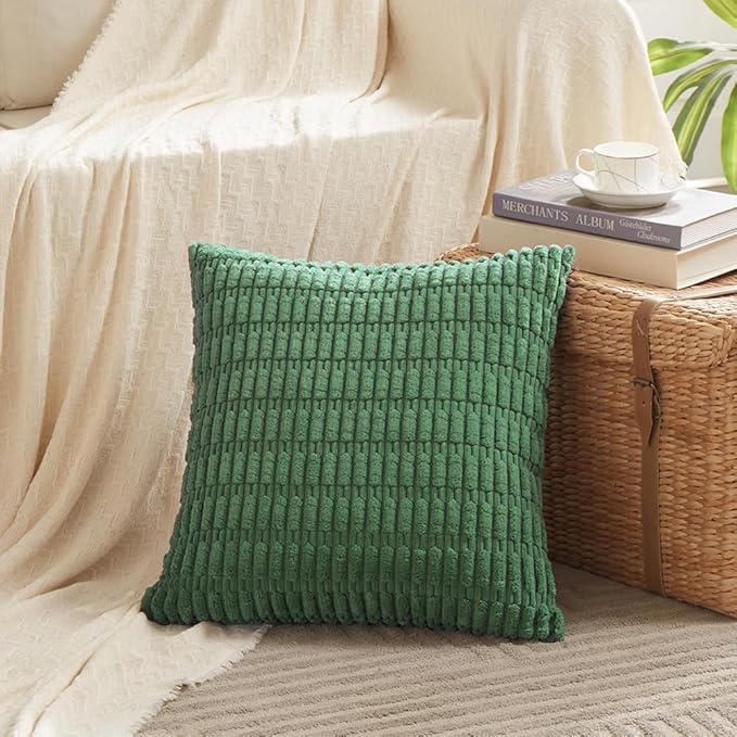 Fancy Homi 4 Packs Green Decorative Throw Pillow Covers 24x24 Inch for Living Room Couch Bed, Holiday Christmas Home Decor Gift, Soft Plush Corduroy Cute Square Accent Cushion Case 60x60 cm