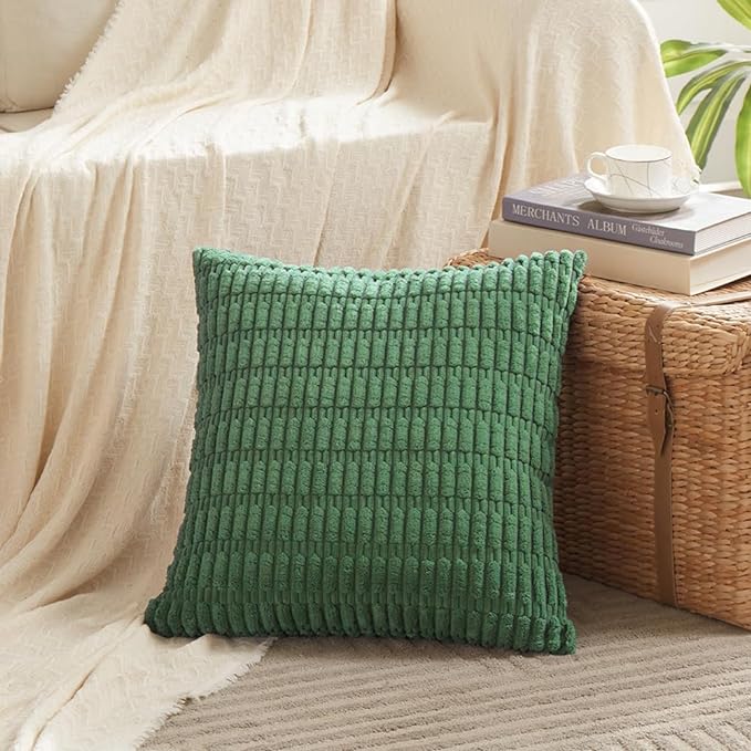 Fancy Homi 4 Packs Green Decorative Throw Pillow Covers 20x20 Inch for Living Room Couch Bed Sofa, Holiday Christmas Home Decor Gift, Soft Plush Corduroy Square Cute Accent Cushion Case 50x50 cm