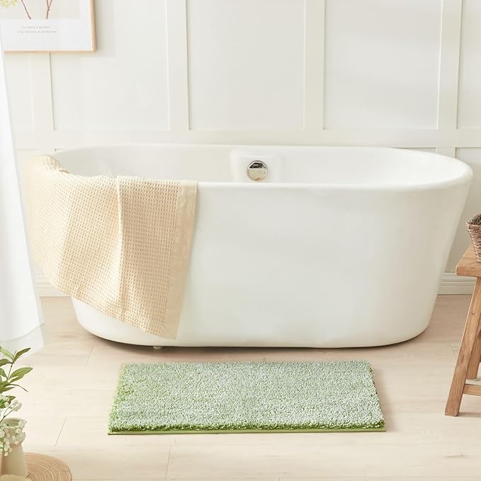 Douceur Sage Green Bathroom Rugs Non Slip, Luxury Thick Plush Shaggy Bath Mats Washable, Fluffy Absorbent Bath Rugs for Bathroom, Quick Dry Shower Mat Gifts, 36" x 24"