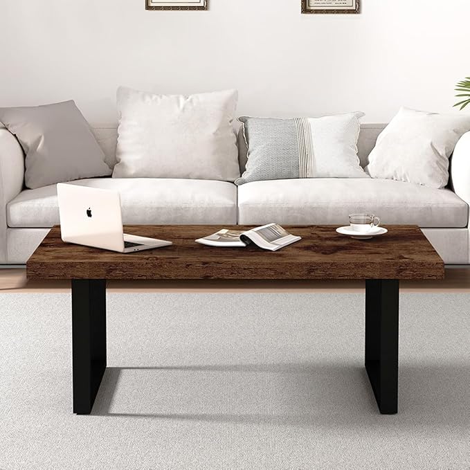 IBF Rustic Coffee Table, Industrial Simple Wooden Living Room Table, Modern Minimalist Farmhouse Rectangle Center Table, Wood and Metal Vintage Tea Coffee Table for Home Bedroom, Rustic Brown, 39 Inch