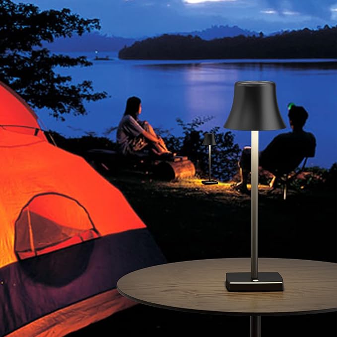 SAKRINGT LED Cordless Table Lamps Rechargeable,5000mAh Battery Operated Table Light,3 Color Stepless Dimming,Portable Small Desk Lamp in Aluminum for Party Patio Restaurant Indoor/Outdoo