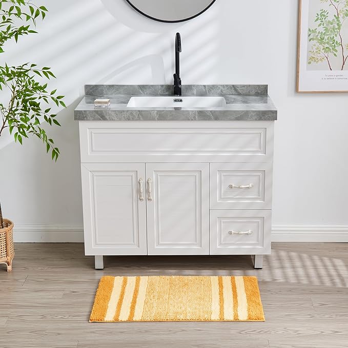 CozeCube Yellow Striped Bath mats for Bathroom Non Slip, Fluffy Absorbent Microfiber Bath mat Washable, Aesthetic Bathroom Rugs, Cute Bath mat for Sink, 20" x 32"