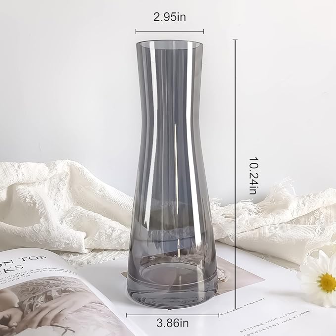 Aoderun Flower Vase for Decor 10" Clear Glass Vase for Centerpieces Large Vases for Flowers Dried Flower Home Decor Living Room Kitchen Office Wedding(Grey)
