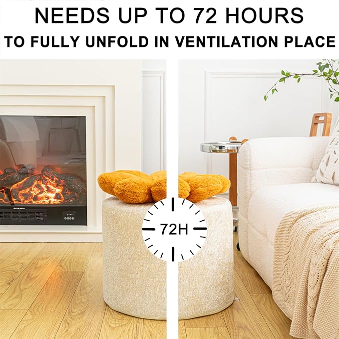 Flower Pouf Ottoman 18x15 Inches Charm Floor Pouf for Home Decor All-in-One Foam Filling Ottoman Foot Rest for Couch Living Room Bedroom Kids Room Ivory and Orange