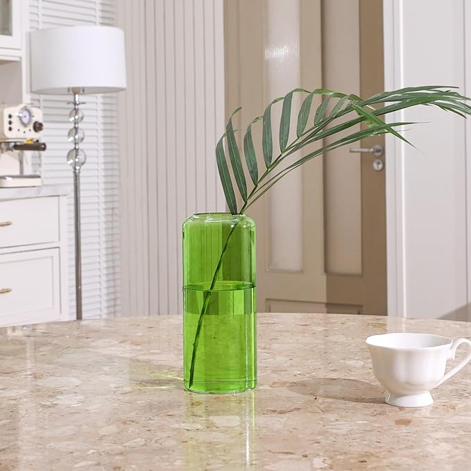 ComSaf Glass Flower Vase, 8 Inch Tall Bud Vases, Home Decor Vases for Centerpiece for Living Room and Bedroom, Decorative Vases for Wedding, Valentines' Day, Mother's Day (Green)