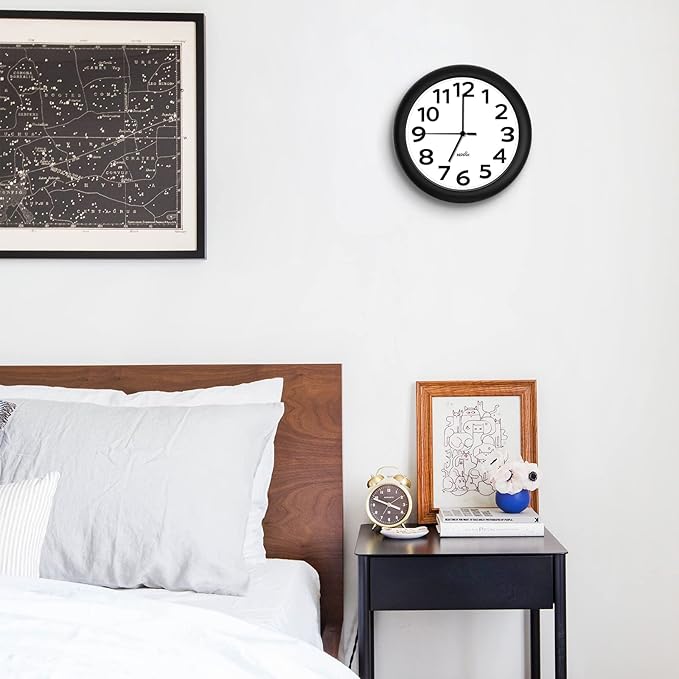 HIPPIH 2 Pack Silent Wall Clock, 10 Inch Non Ticking Quiet Digital Sweep Decorative Battery Operated Wall Clocks for Living Room Bedroom Kitchen School Office Decor, Black