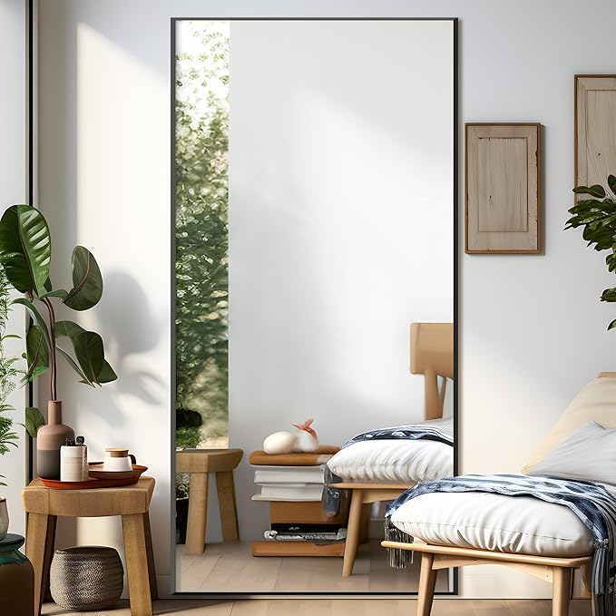 NicBex Oversized Full-Body Mirror, Large Full Length Mirror with Stand, 76"x35" Aluminum Alloy Frame Oversized Floor Mirror, Black - Free Standing, Leaning Against Wall or Wall-Mounted