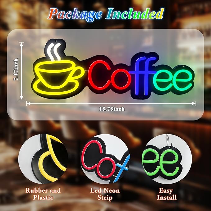 Coffee Neon Signs,Led Coffee Sign Dimmable USB Powered Coffee Signs For Coffee Bar,Coffee Stantion,Coffee Shop,Home Bar Wall Decor