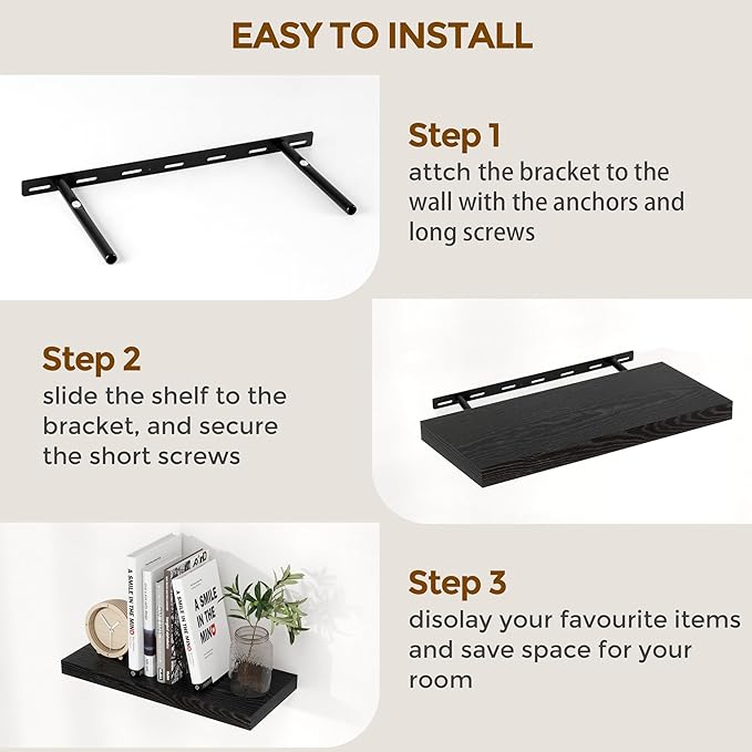 55 Inch Black Floating Shelves, 9.3 Inch Deep Wall Mounted Floating Shelf, 55 x 9.3 Large Storage Wall Shelf for Living Room, Floating TV Stand, Farmhouse Rustic 55" Long Fireplace Mantel