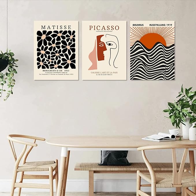 FAEKSUR Framed Matisse Wall Art Set of 3, Abstract Matisse Canvas Wall Art Decor for Living Room, Minimalist Art Decor for Bedroom, Bathroom, Aesthetic Room, Office and Gallery