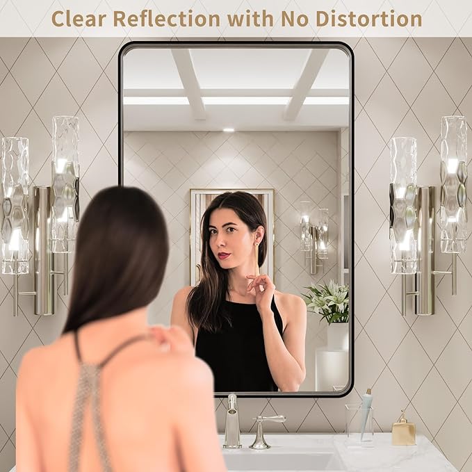 LOAAO 20X28 Inch Black Metal Framed Bathroom Mirror for Wall, Matte Black Bathroom Vanity Mirror Farmhouse, Anti-Rust, Hangs Horizontally or Vertically