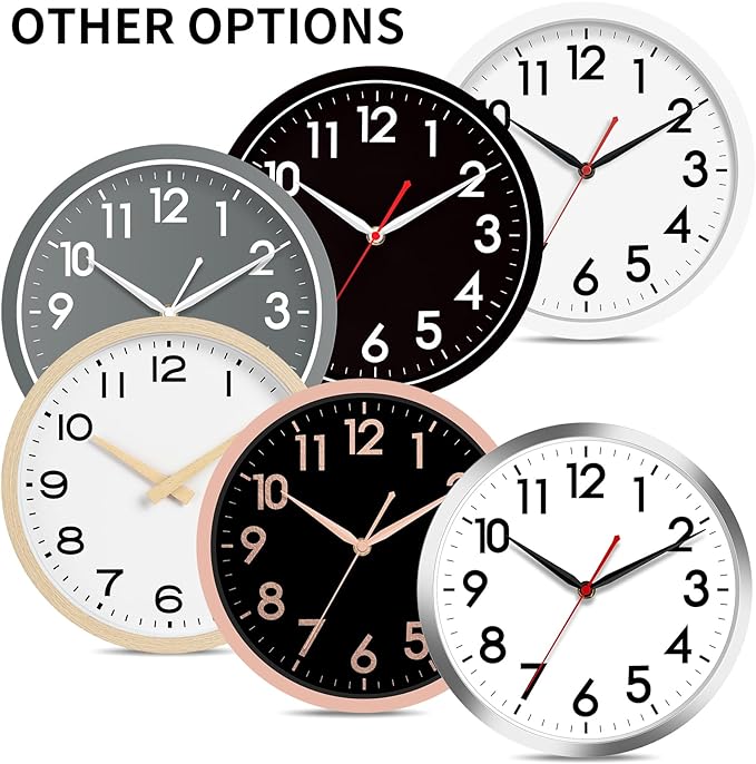 AKCISOT 14 Inch Wall Clock Silent Non-Ticking Modern Wall Clocks Battery Operated - Analog Classic Clock for Office, Home, Bathroom, Kitchen, Bedroom, School, Living Room(Black)