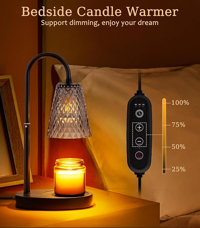 Candle Warmer Lamp Electric with Timer Candle Burner Lamp Shade Top Flameless Jar Height Adjustable