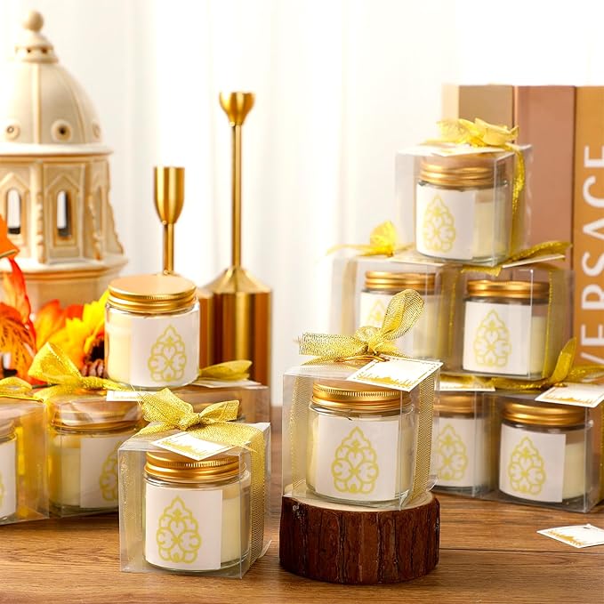 Hoolerry 12 Pcs Ramadan Mubarak Scented Soy Candles Lavender Eid Candles Mini Muslim Islamic Candles Gift Bulk Thank You Gift Glass Jar Candle for Islamic Eid Festival Wedding Birthday Party Favor