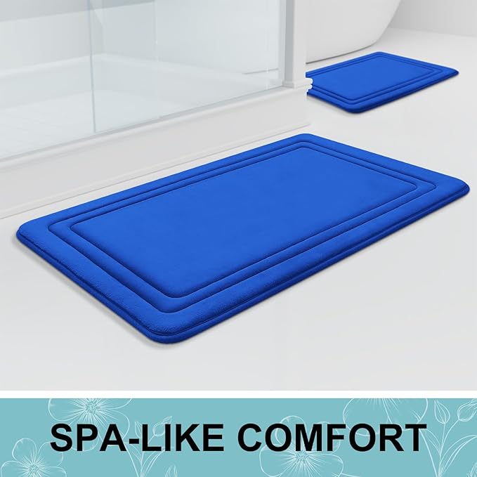 Grandaily Memory Foam Bath Mat Rug 30x20, Ultra Soft, Non-Slip and Absorbent Bathroom Rugs, Machine Wash Dry, Comfortable Bath Carpet for Bathroom Floor, Tub and Shower, Royal Blue