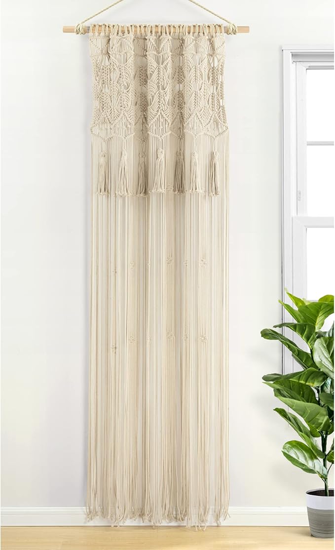 Lush Decor Boho Macrame Tassel Cotton Window Curtain/Room Divider/Wedding Backdrop/Wall Decor, 84" L x 50" W, Neutral