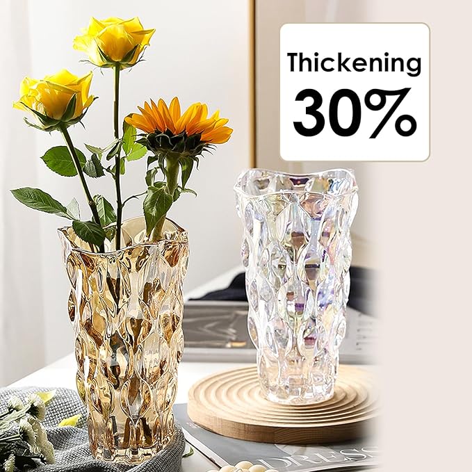CEMABT 9.5inch 3.4 lb Glass Vases for Flowers Unbreakable Thickened Morden vase for Tables Centerpieces,Colorful,Vintage and Clear Rose Large Flower vases for Bouquet Unique Gifts(Colorful)